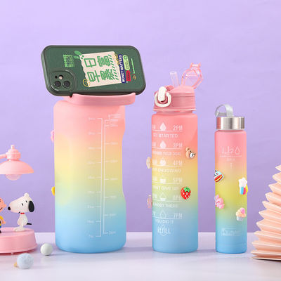 모티브 트리오 블랙 테르모스 병 3인 1 세트 분홍색 색조와 빨대