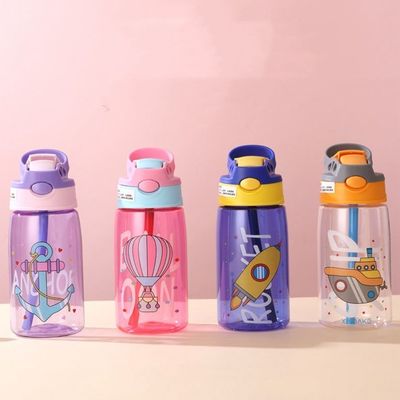 16oz 학생 귀여운 휴대용 누출 방지 플라스틱 물병 빨대와 PP 실리콘