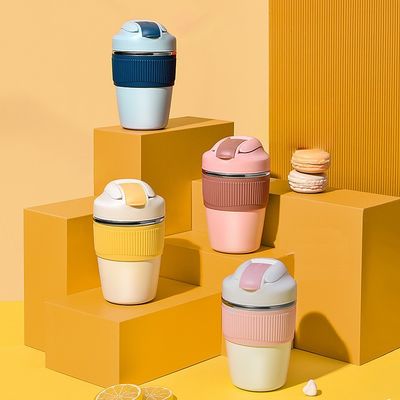 316 스테인레스 스틸 귀여운 여행 컵 커피 단열 텀블러 진공 열 컵 빨대