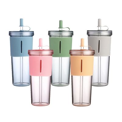 BPA 무료 재사용 사무실 컵 700ml 플라스틱 텀블러 뚜?? 과 빨대 사용자 지정 로고
