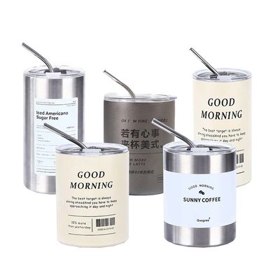 현대 디자인 스테인리스 스틸 얇은 텀블러 320ML/600ML 뚜?? 과 빨대