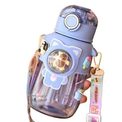 680ml PC PP 음료 스포츠 곰 만화 아이 야외 플라스틱 물병 빨대로
