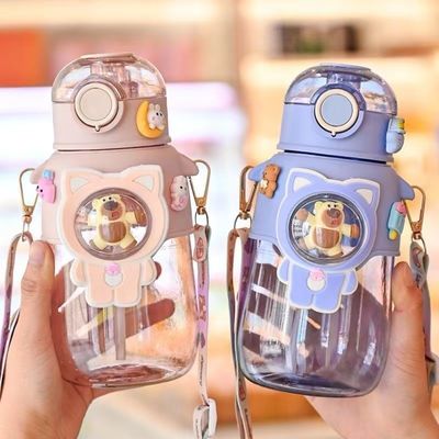 680ml PC PP 음료 스포츠 곰 만화 아이 야외 플라스틱 물병 빨대로