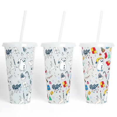 MUGS 24OZ BPA 무료 플라스틱 탄산음료 텀블러 색상 변경 컵 뚜?? 과 빨대
