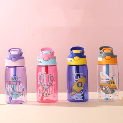 16OZ 어린이 귀여운 휴대용 누출 방지 직선 음료 짚 사용자 지정 로고로 된 플라스틱 물병