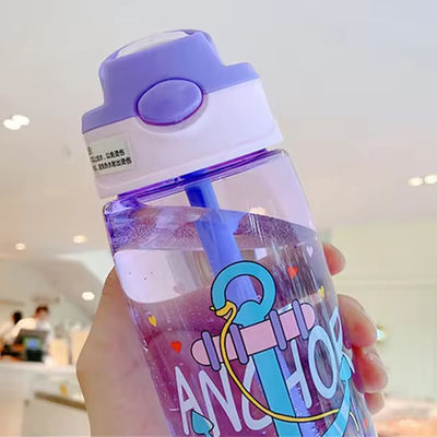 16oz 학생 귀여운 휴대용 누출 방지 플라스틱 물병 빨대와 PP 실리콘