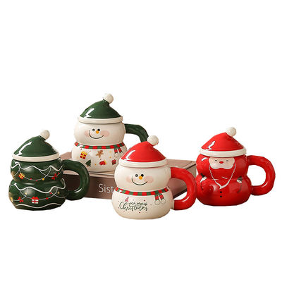 MUGS 선물 상자 세라믹 머그 컵 만화 스노우맨 산타클로스 크리스마스 트리 8.5x6.8cm