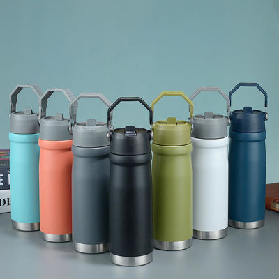 직선 컵 사용자 지정 로고 핫 여행 500ml 650Ml 이중 벽 스테인레스 스틸 스포츠 물병 손잡이