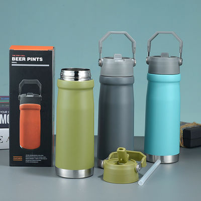 직선 컵 사용자 지정 로고 핫 여행 500ml 650Ml 이중 벽 스테인레스 스틸 스포츠 물병 손잡이