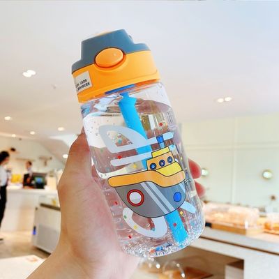 16OZ 어린이 귀여운 휴대용 누출 방지 직선 음료 짚과 함께 플라스틱 물병