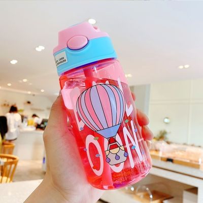 16OZ 어린이 귀여운 휴대용 누출 방지 직선 음료 짚과 함께 플라스틱 물병