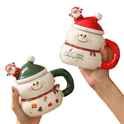 MUGS 음료수 종류 크리스마스 세라믹 커피 컵 컵 과 선물 상자 귀여운 스노우맨 산타