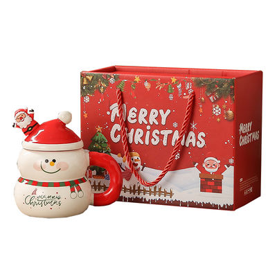 MUGS 음료수 종류 크리스마스 세라믹 커피 컵 컵 과 선물 상자 귀여운 스노우맨 산타