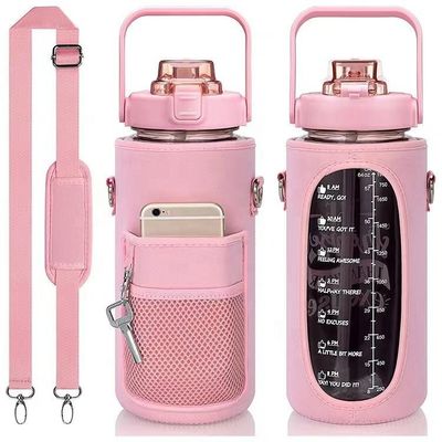 64oz 반 갤론 물병 반성염 코팅 시간 표시기와 보호 수갑
