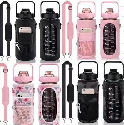 64oz 반 갤론 물병 반성염 코팅 시간 표시기와 보호 수갑