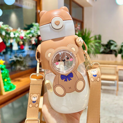 일상 생활 가정 귀여운 곰 휴대용 플라스틱 대용량 물병 빨대 병