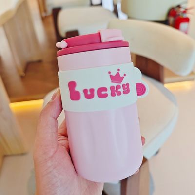 420ml 포터블 크리에이티브 귀여운 직선 음료 스탠레스 스틸 물병 덮개