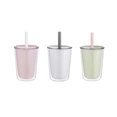 큰 용량 음료에 짚을 가진 짚 컵 사용자 지정 이중 벽 플라스틱 물병