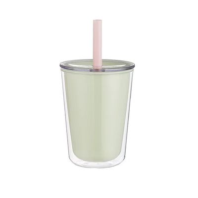 두 개의 벽이있는 휴대용 플라스틱 물병 짚으로 큰 용량 음료 컵