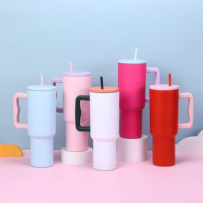 재사용 스테인리스 스틸 텀블러 40oz 텀블러 손잡이와 빨대 뚜?? 로 차 컵 색상