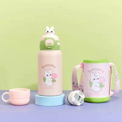 304 스테인레스 스틸 아이 아이설레이션 컵 대용량 만화 물 전투 휴대용 야외 컵 냄비와 빨대