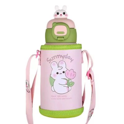 스테인레스 스틸 단열 물병 500ml 용량 귀여운 만화 디자인의 두 개의 캡