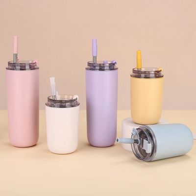 MUGS 10oz/16oz 이중 벽 귀여운 학교용 작은 짚 뚜?? 컵 스테인레스 스틸 아이 텀블러