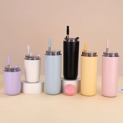 MUGS 10oz/16oz 이중 벽 귀여운 학교용 작은 짚 뚜?? 컵 스테인레스 스틸 아이 텀블러
