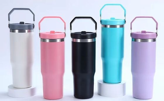 진공 단열 30oz 스테인리스 스틸 스포츠 물병 플립 빨대와 핸들