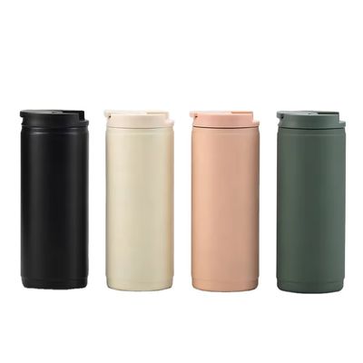 포터블 400ml 이중 벽 스테인레스 스틸 단열 커피 컵 뚜?? 스포츠 스타일 유출 방지 머그 텀블러 분홍색