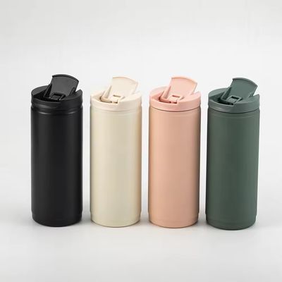 포터블 400ml 이중 벽 스테인레스 스틸 단열 커피 컵 뚜?? 스포츠 스타일 유출 방지 머그 텀블러 분홍색