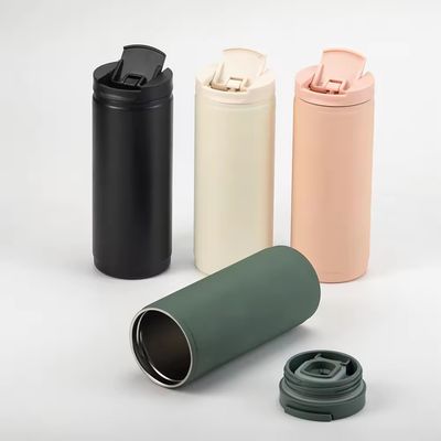 포터블 400ml 이중 벽 스테인레스 스틸 단열 커피 컵 뚜?? 스포츠 스타일 유출 방지 머그 텀블러 분홍색
