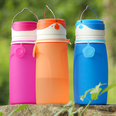 550ML Bpa 무료 맑은 하강 접이식 체육관 스포츠 어린이 실리콘 물병 성인용 LED 조명