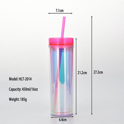 짚 450ml 환경 친화적 인 로고로 재사용 가능한 플라스틱 커피 텀블러와 액세서리