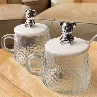 210g 귀여운 디자인 친환경 열에 내성이 높은 유리 커피 머그 곰 덮개