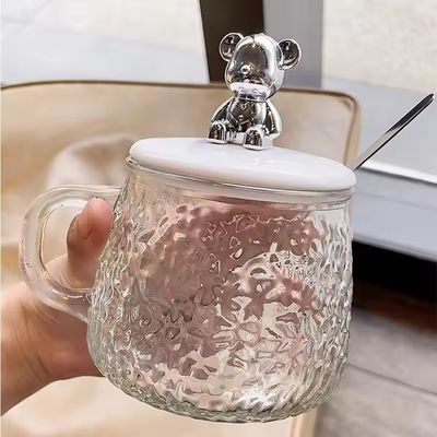 210g 귀여운 디자인 친환경 열에 내성이 높은 유리 커피 머그 곰 덮개