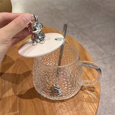 손잡이 덮개와 뚜?? 이 있는 아침 식사 컵 투명 유리 커피 컵 12.5*13*8cm