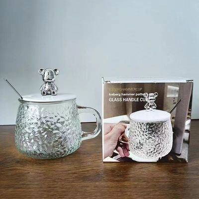 손잡이 덮개와 뚜?? 이 있는 아침 식사 컵 투명 유리 커피 컵 12.5*13*8cm