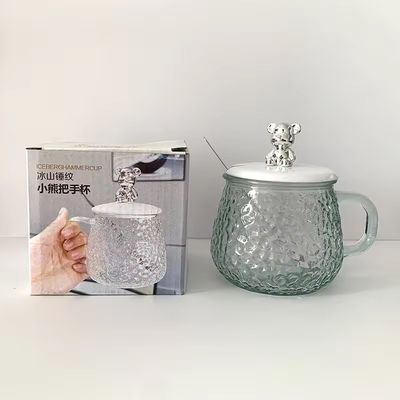 미니멀리즘 디자인 유리 커피 컵 손잡이 뚜?? 스푼 380ml 용량