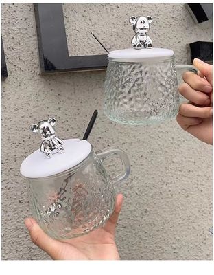 미니멀리즘 디자인 유리 커피 컵 손잡이 뚜?? 스푼 380ml 용량