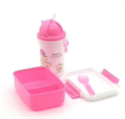 편리한 500ml 짚 컵 플라스틱 점심 상자 세트 학생 및 어린이