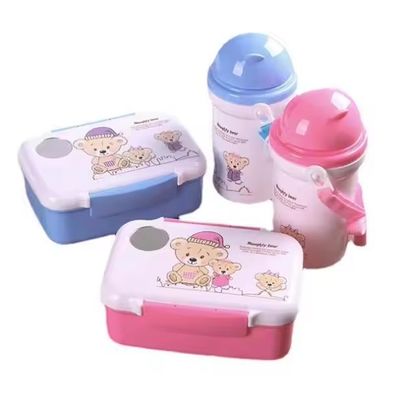 편리한 500ml 짚 컵 플라스틱 점심 상자 세트 학생 및 어린이