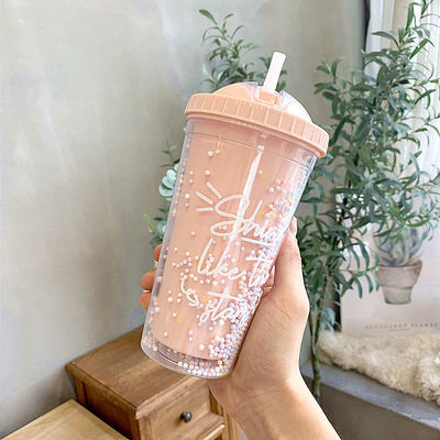크리에이티브 아이스크림 듀얼 월 550ml 플라스틱 컵 짚 맞춤 색상 유니섹스