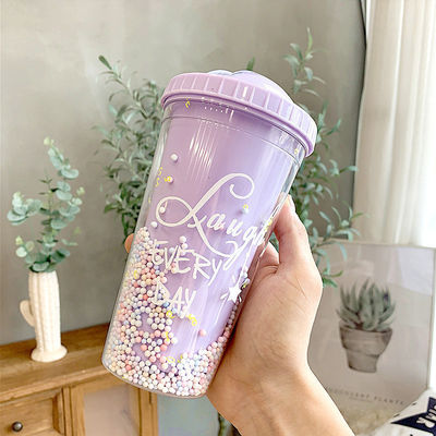 크리에이티브 아이스크림 듀얼 월 550ml 플라스틱 컵 짚 맞춤 색상 유니섹스