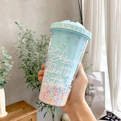 크리에이티브 아이스크림 듀얼 월 550ml 플라스틱 컵 짚 맞춤 색상 유니섹스