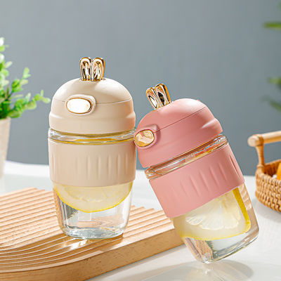 만화 디자인 420ml 유리 우유 콜라 커피 컵 여자 학생 귀여운 토끼