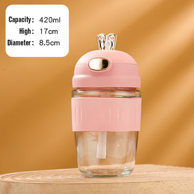 만화 디자인 420ml 유리 우유 콜라 커피 컵 여자 학생 귀여운 토끼