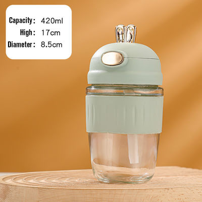 만화 디자인 420ml 유리 우유 콜라 커피 컵 여자 학생 귀여운 토끼