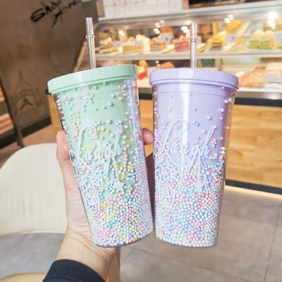 미니멀리즘 디자인 스타일 여자들의 편의를 위해 빨대와 함께 쌍벽 주스 텀블러