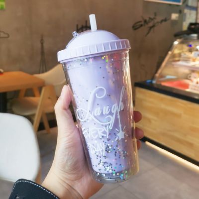 미니멀리즘 디자인 스타일 여자들의 편의를 위해 빨대와 함께 쌍벽 주스 텀블러